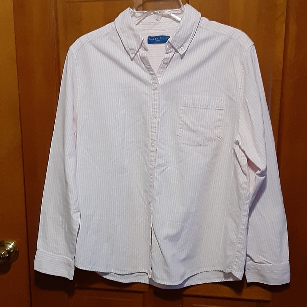 Karen Scott  Pink & White Stripe Button Down Shirt